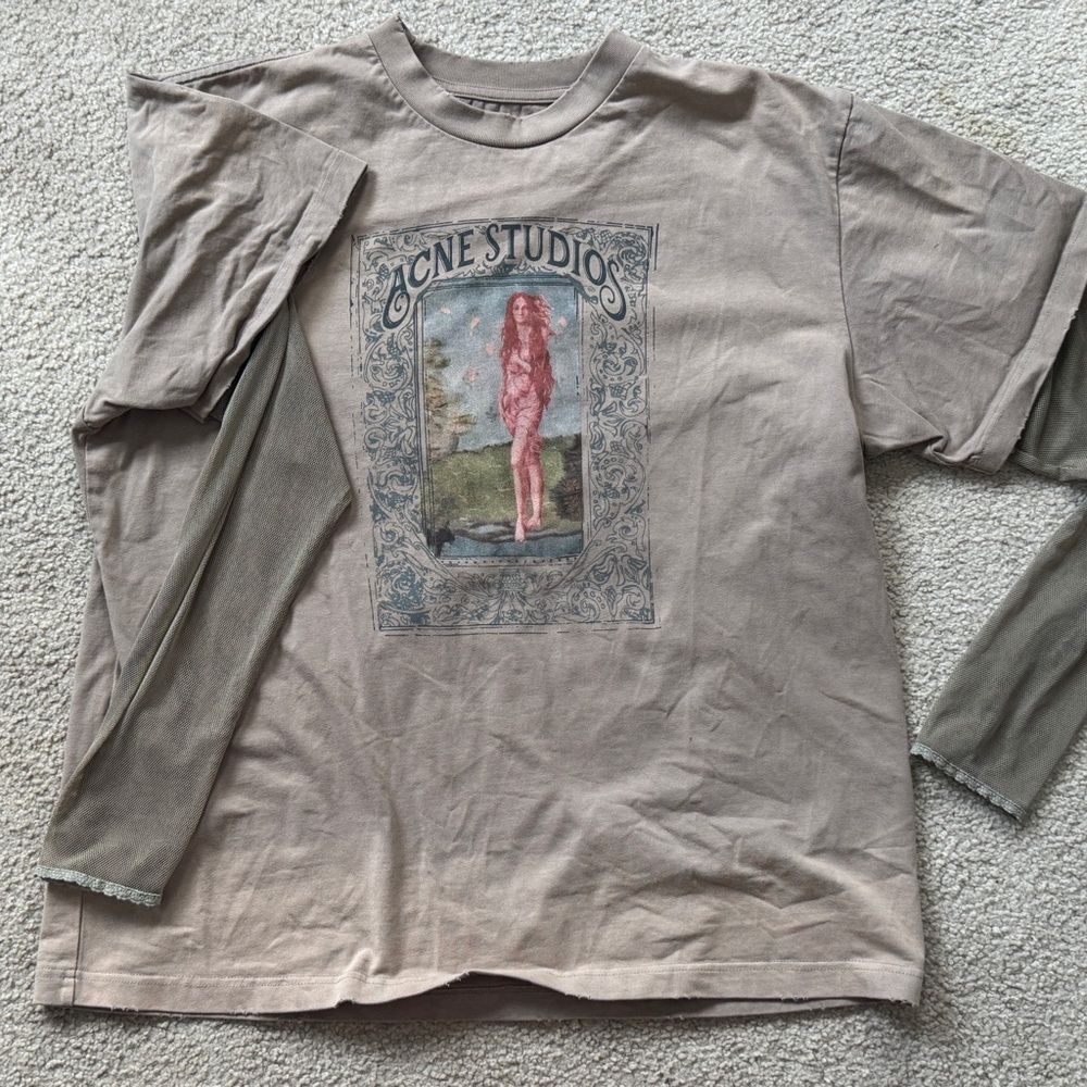 Acne Studios Layered Print T-Shirt 'Mud Brown' Size S RRP$450 *READ